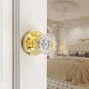 2 VINTAGE Defiant Gold Clear Glass Door Knob Set Hardware CLASSIC RETRO ANTIQUE